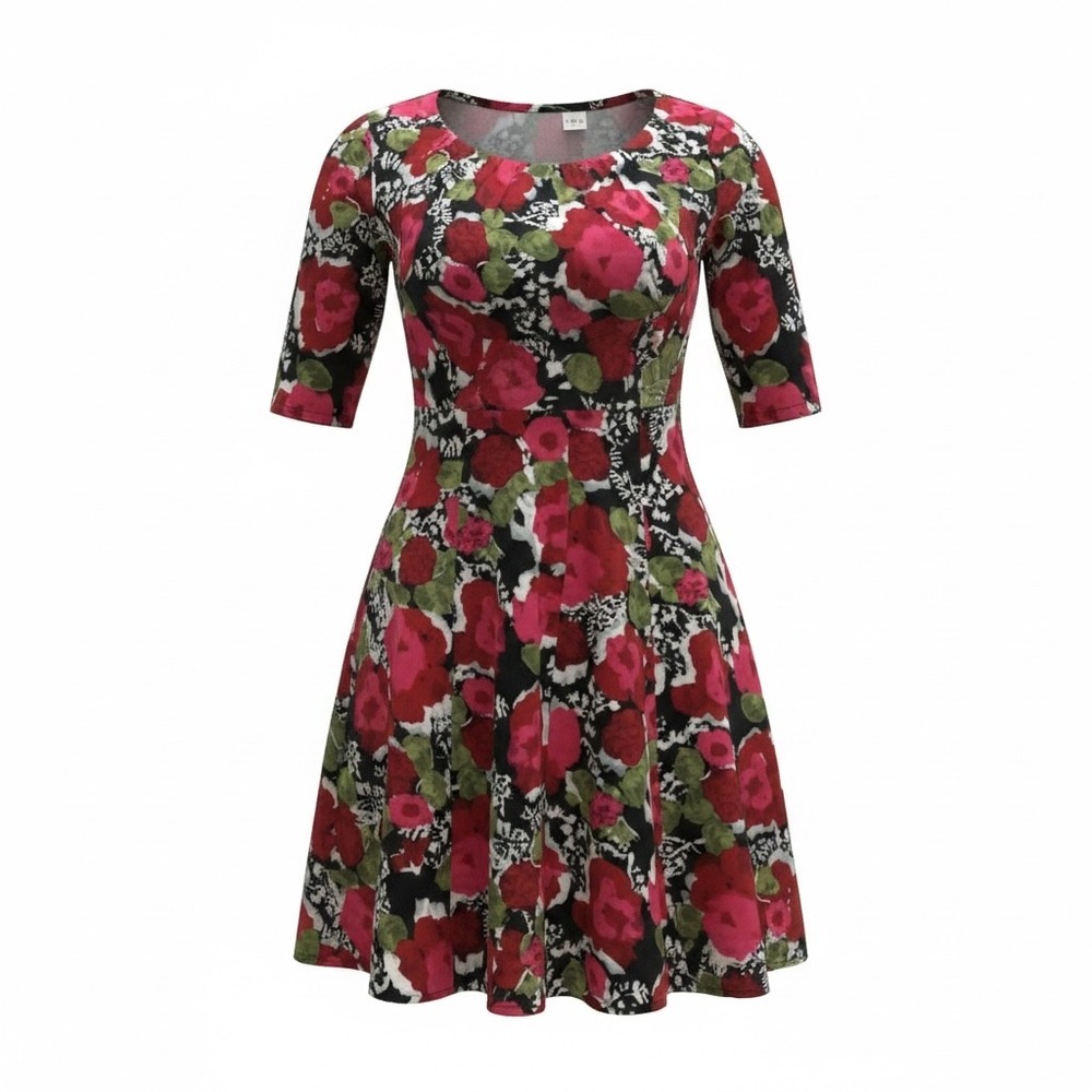 Dressbarn Womens Plus 22 Floral Fit and Flare Dress 3/4 Sleeve Classy Party